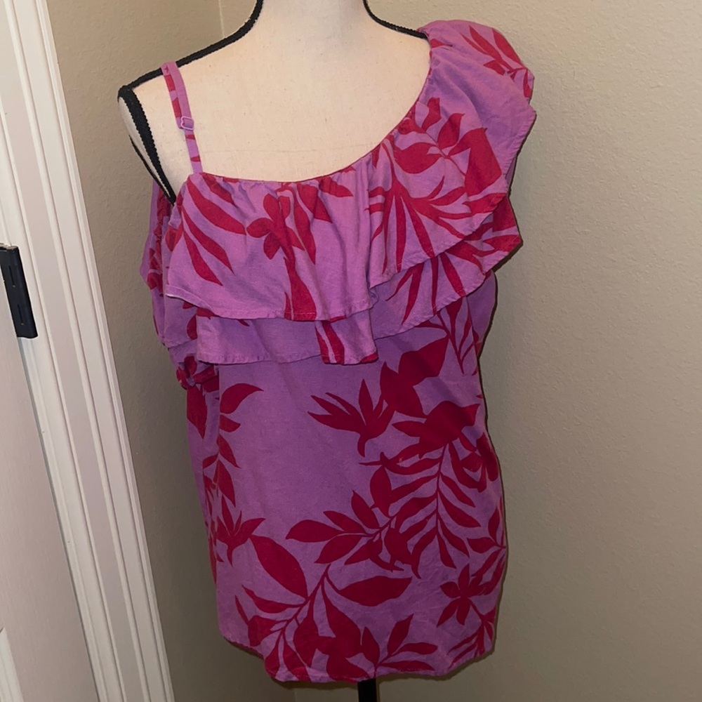 Floral pink/purple one shoulder top size large